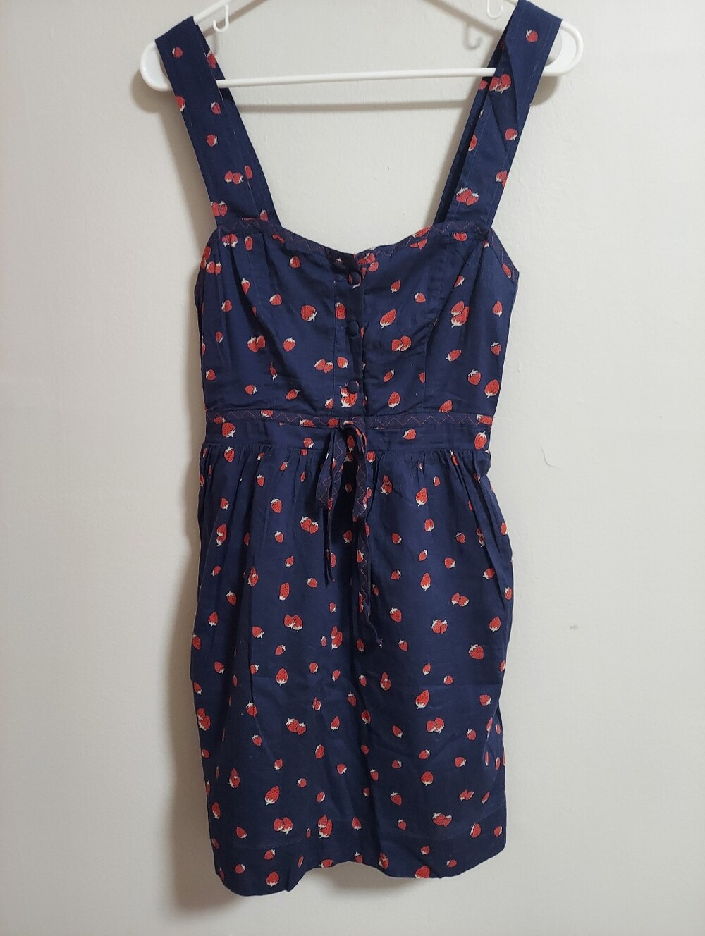 Cooperative Navy Sundress with Red Strawberry Print